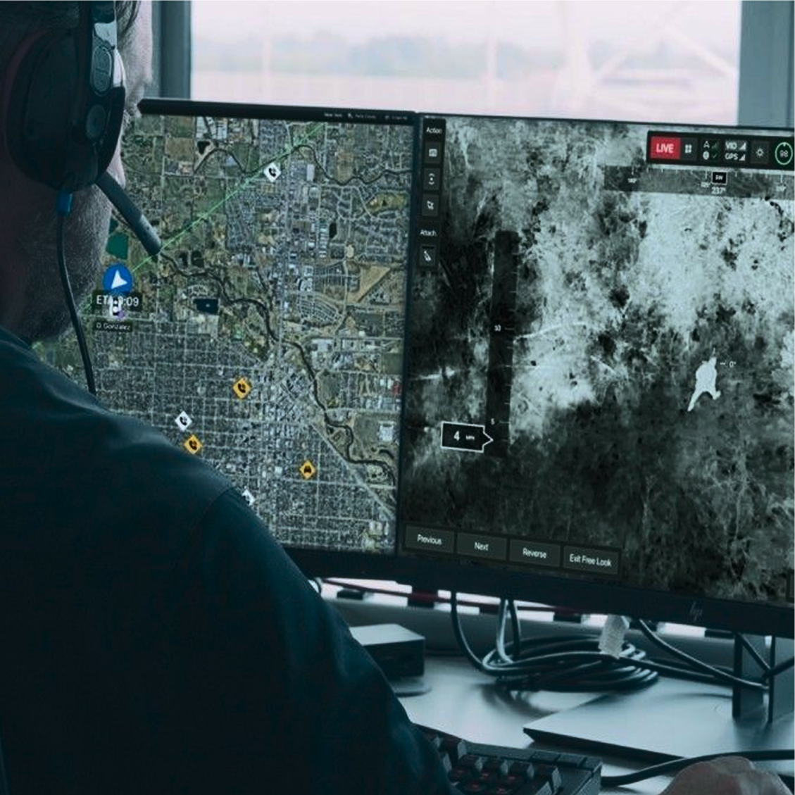 Officer locating person walking with thermal FLIR sensor on Skydio X10