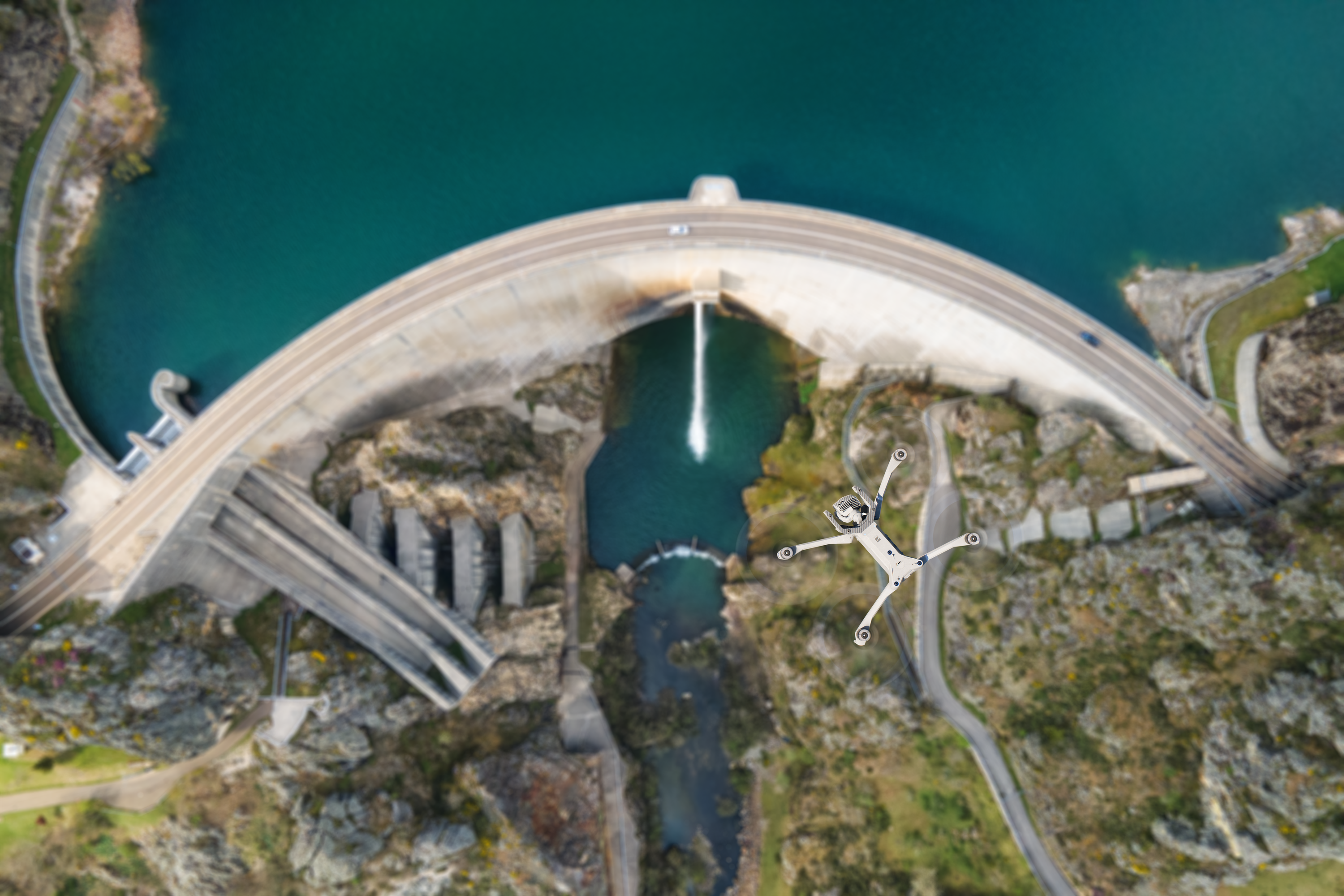 aerial Image of dam taken from Skydio X10 drone