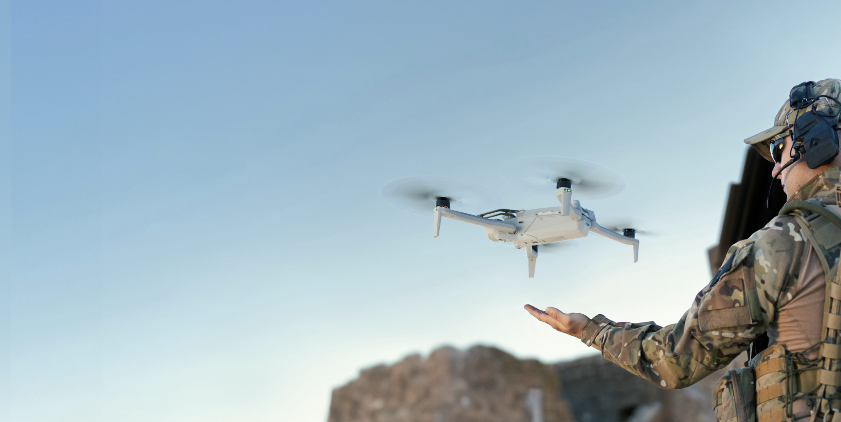 soldier's hand, hand launching a Skydio X10D sUAS